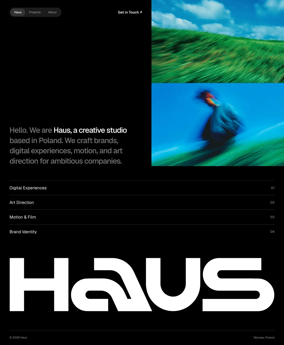 Haus homepage big-intro layout variation generated by the design agent