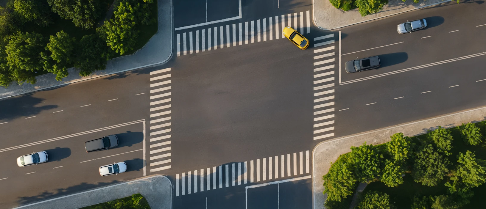 Aerial view of a city intersection