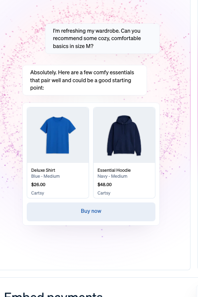 AI shopping chat recommending a hoodie and t-shirt